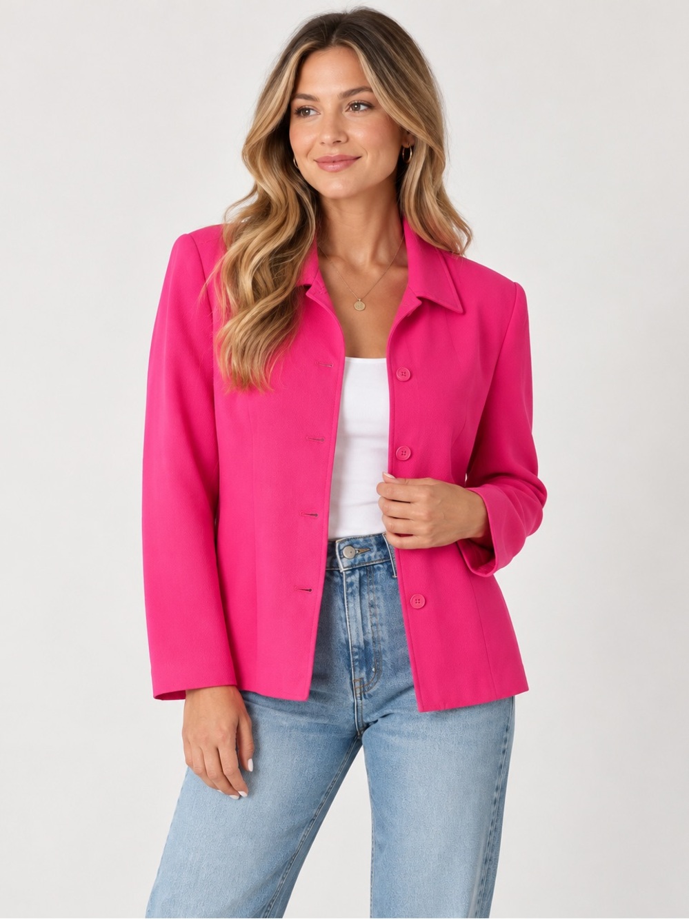 Vintage Joan Leslie Hot Pink Blazer Jacket Size 14